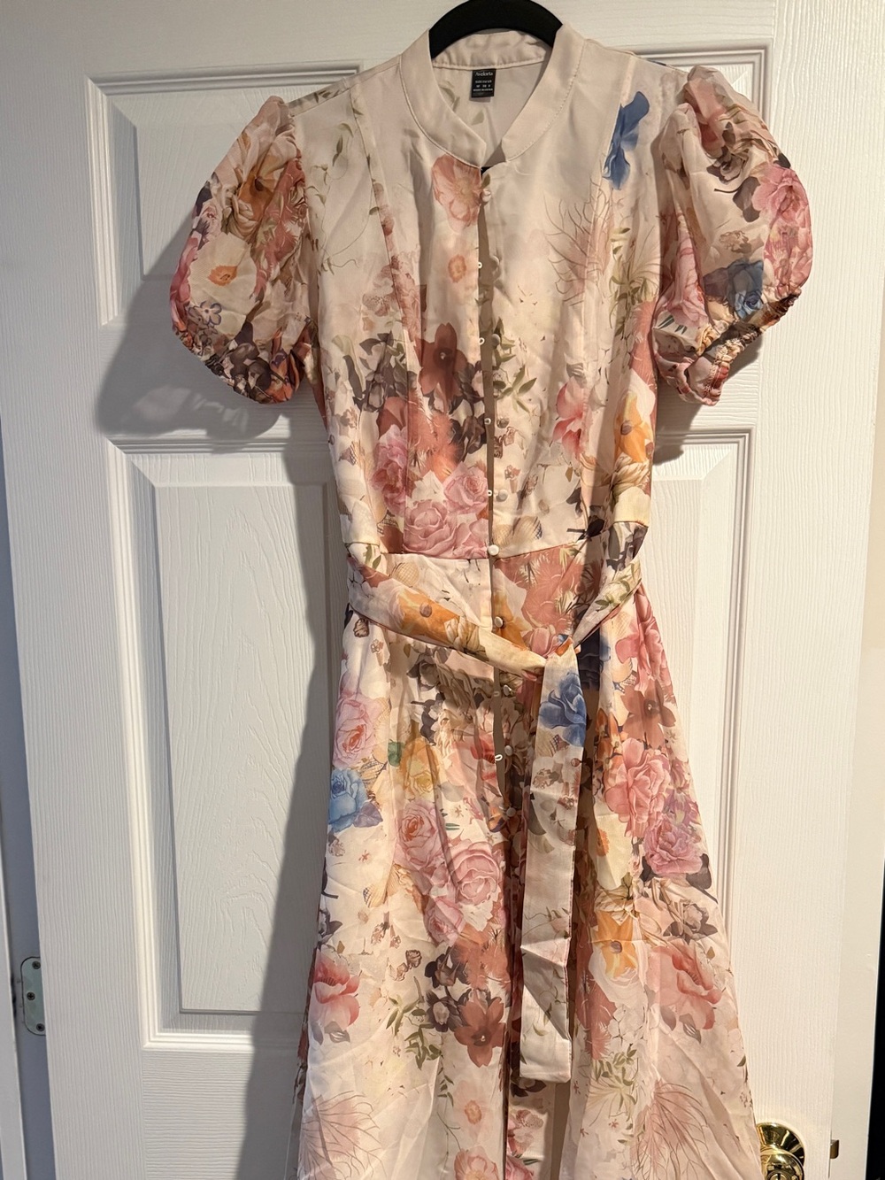 Floral Pastel Midi Dress with Tie Waist